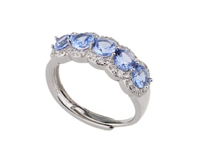 Anello argento con zirconi bianchi e acquamarina Sovrani