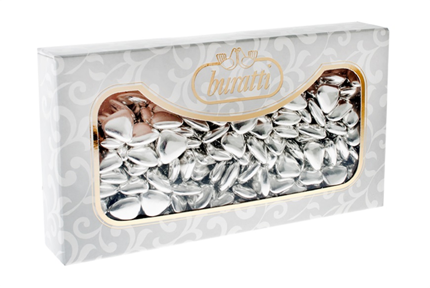Chocolate Heart Dragees Silver 1 kg Buratti