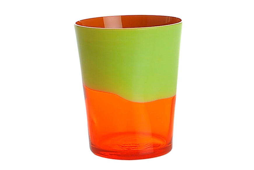 Water glass Dandy Murano glass green pea and orange Nasonmoretti