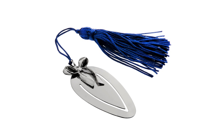 Bookmark silver drop-shaped with bow and blue tassel Selezione Zanolli