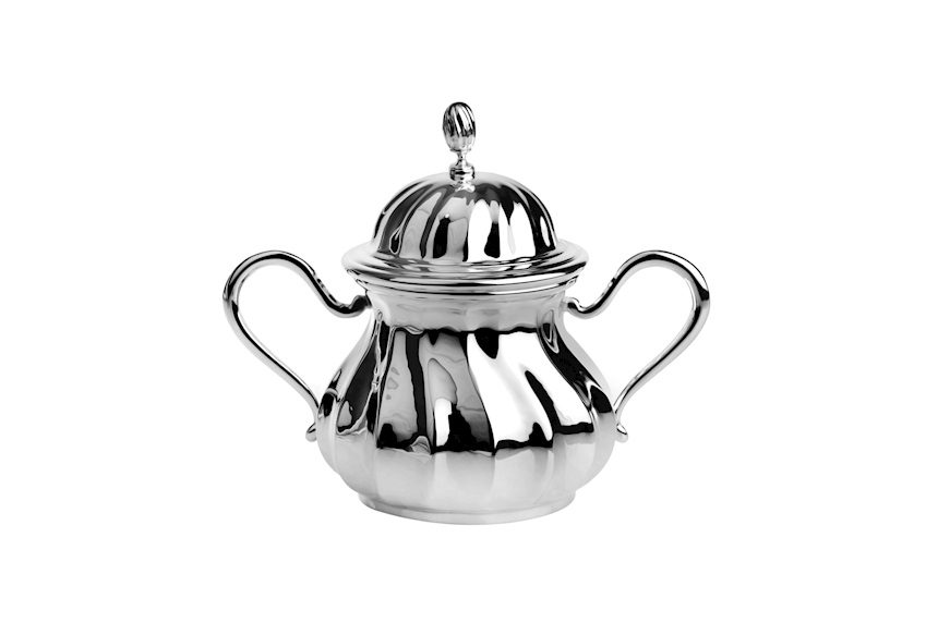 Sugar bowl silver in Torcè style with vertical handles Selezione Zanolli