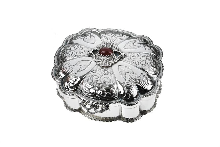 Jewelery box silver with brown stone and gilt interior Selezione Zanolli