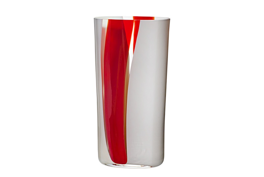 Vaso Ovale vetro di Murano Esperimenti rosso avorio e grigio Carlo Moretti