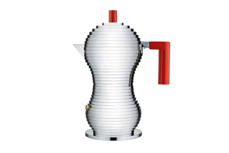 Coffeepot Pulcina red handle and three cups Alessi