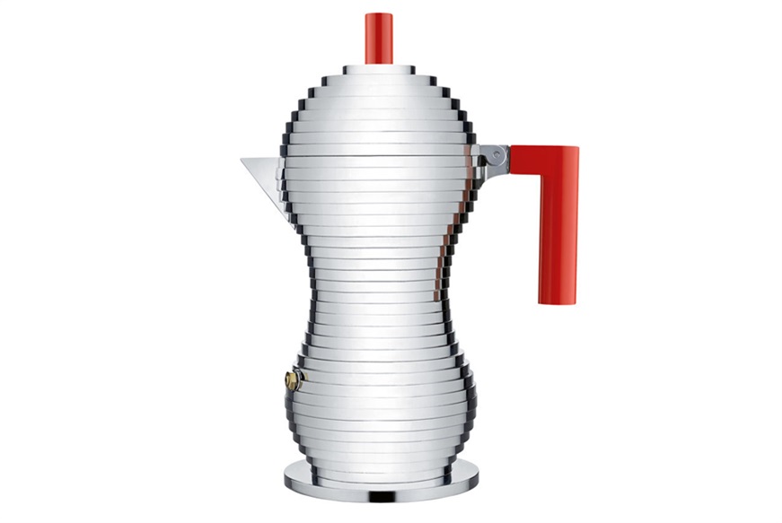 Coffeepot Pulcina red handle and six cups Alessi