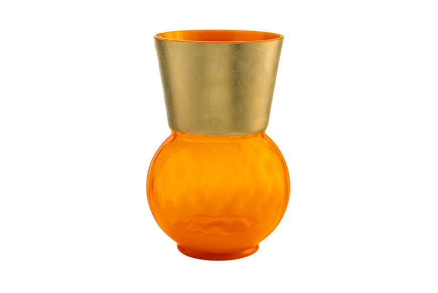 Vaso Basilio vetro di Murano arancione e oro medio Nasonmoretti