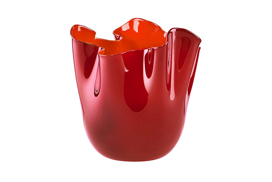 Vaso Fazzoletto vetro di Murano opalino rosso Venini