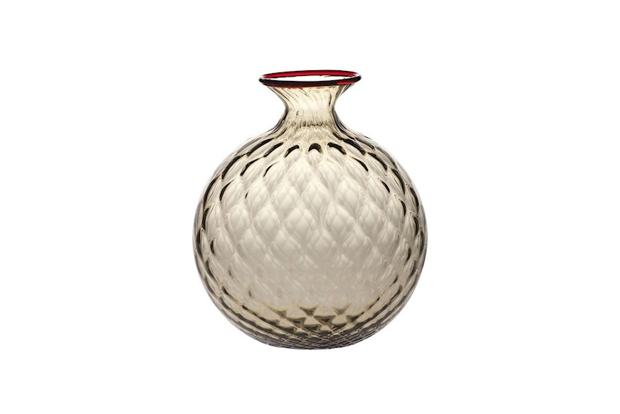 Vaso Monofiore Balloton vetro di Murano talpa con filo rosso Venini