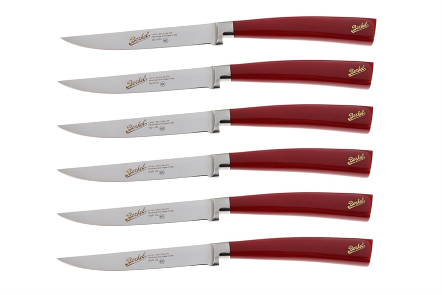 Set 6 pezzi coltelli bistecca Elegance acciaio con manico rosso Berkel