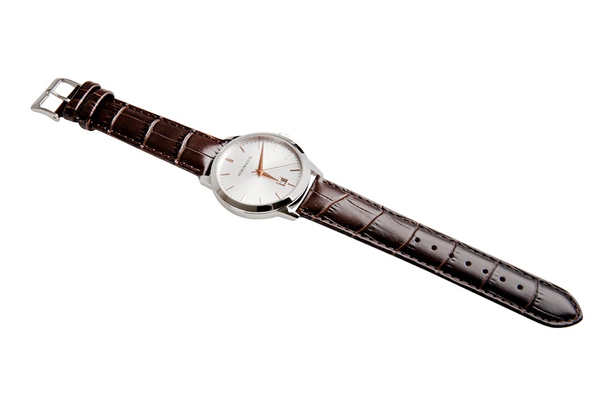 Watch steel with leather strap Aerowatch