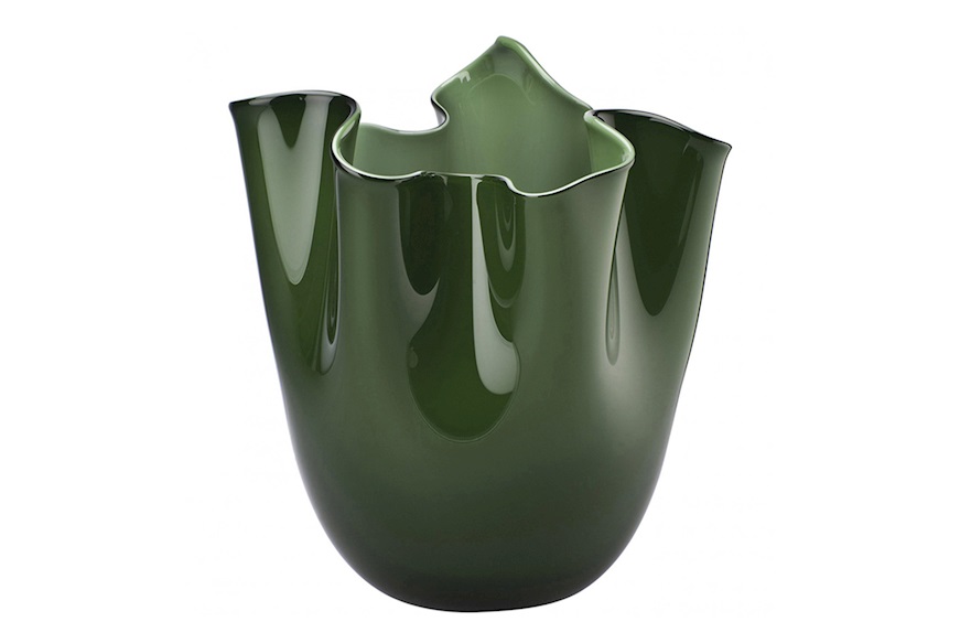 Vase Fazzoletto Murano glass opalino apple green Venini