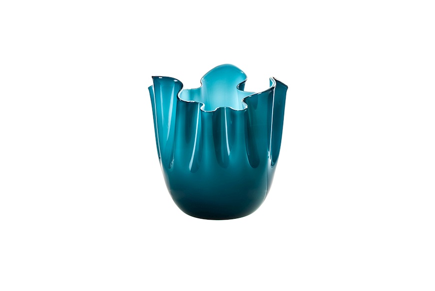 Vaso Fazzoletto vetro di Murano opalino orizzonte e acquamare Venini