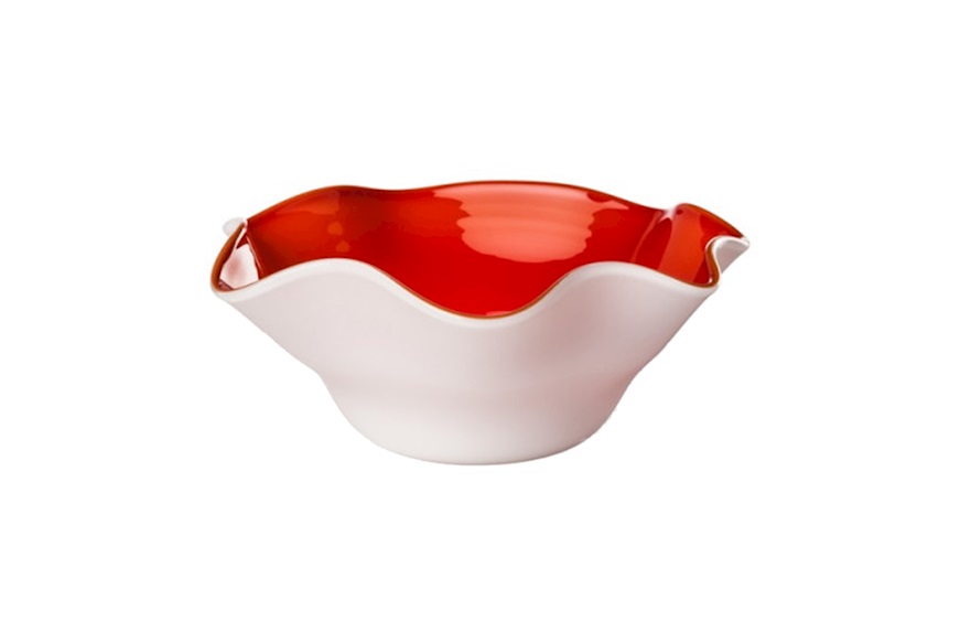 Ciotolina Fazzoletto vetro di Murano lattimo e rosso Venini
