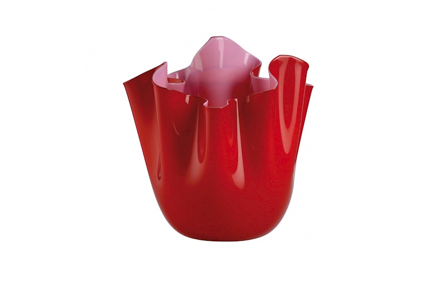 Vaso Fazzoletto vetro di Murano bicolore rosso e rosa Venini