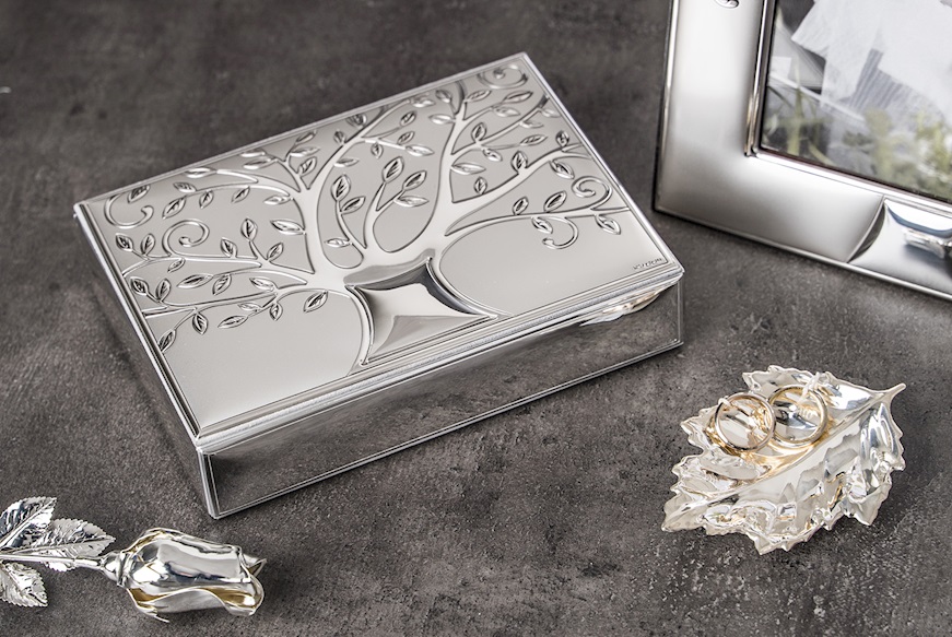 Cofanetto Albero della Vita argento bilaminato e legno bianco Selezione Zanolli