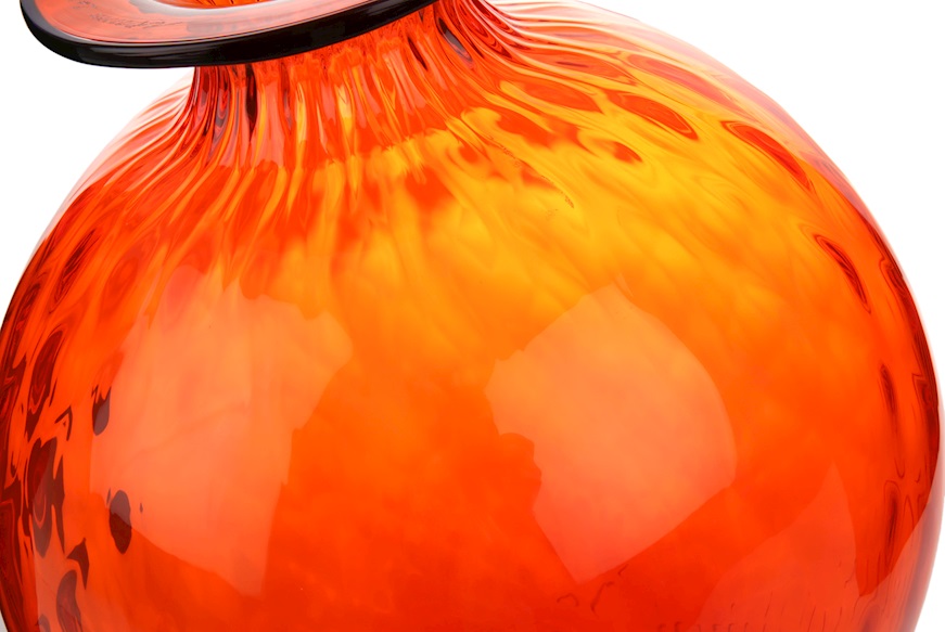 Vaso Monofiore Balloton vetro di Murano arancio con filo indaco Venini