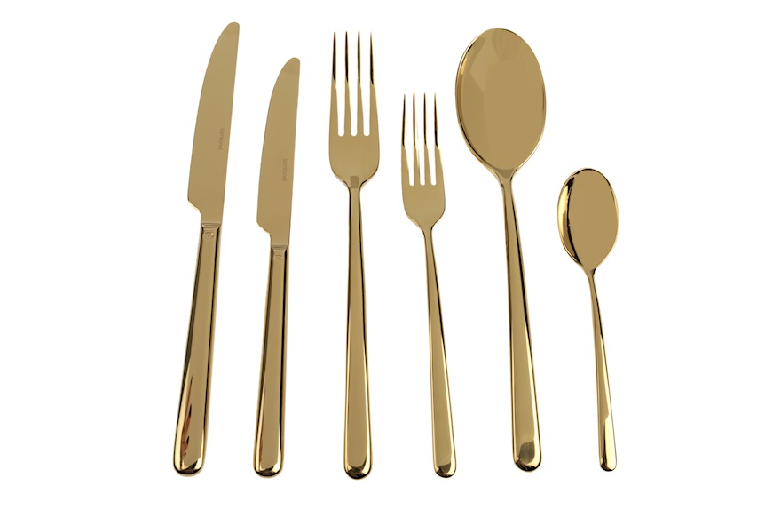 Cutlery set Linear Gold steel 36 pieces Sambonet