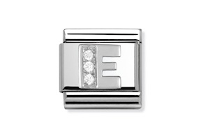 Lettera E Composable acciaio argento e zirconi