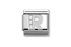 Lettera R Composable acciaio argento e zirconi