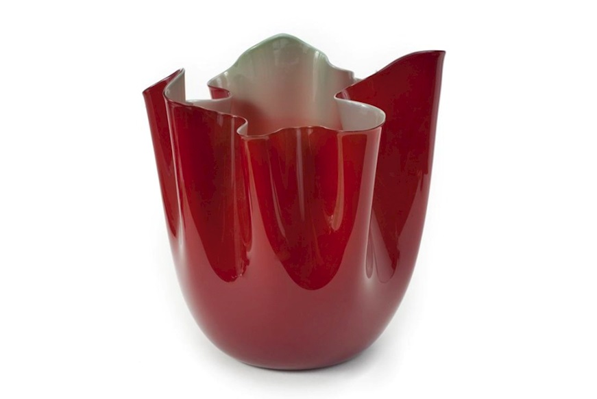 Vaso Fazzoletto vetro di Murano opalino rosso e verde mela Venini