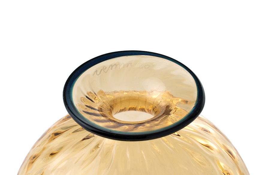 Vaso Monofiore Balloton vetro di Murano ambra con filo orizzonte Venini