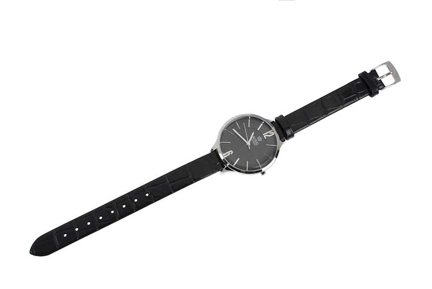 Watch steel with black dial and leather strap Royal London