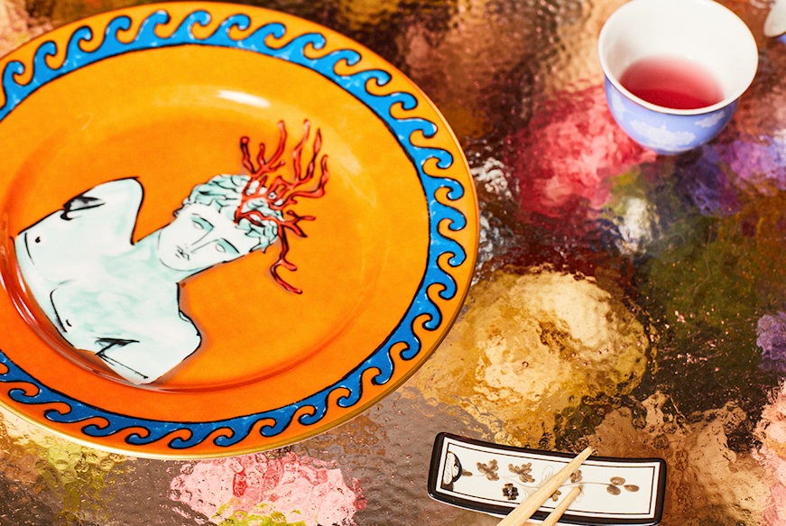 Dessert plate Il viaggio di Nettuno porcelain rock orange Richard Ginori