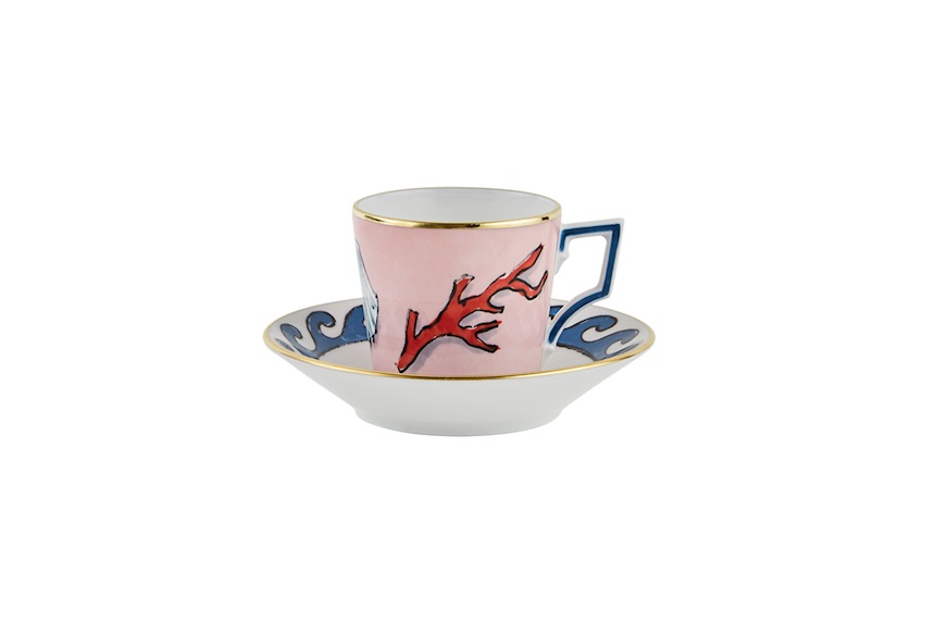 Coffe cup set Il viaggio di Nettuno porcelain 2 pieces with saucer Richard Ginori