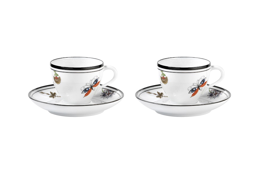 Set tazze caffè Arcadia Bianco porcellana 2 pezzi con piattino Richard Ginori