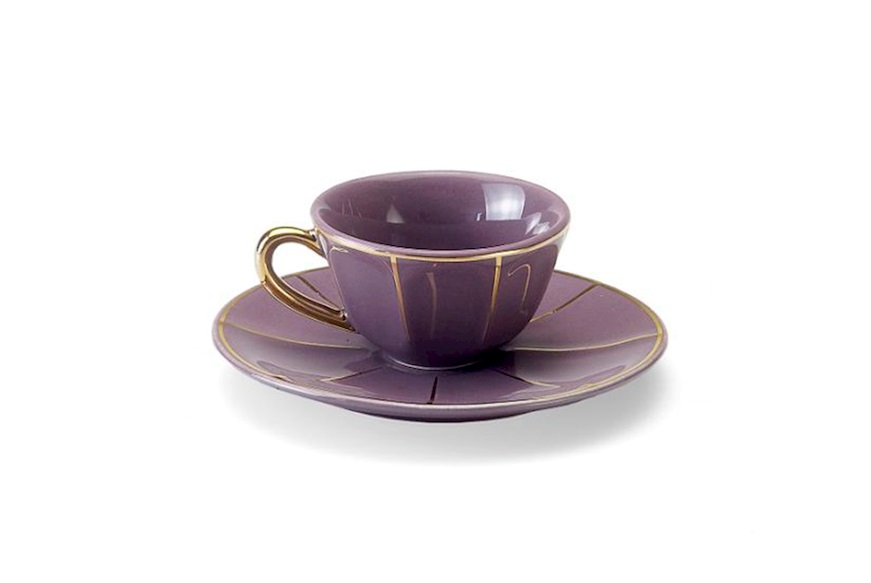 Coffee cup La Tavola Scomposta porcelain with saucer violet Bitossi home