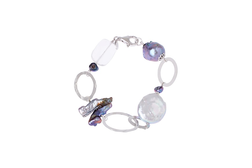 Bracelet silver with grey pearls and rock crystal Luisa della Salda