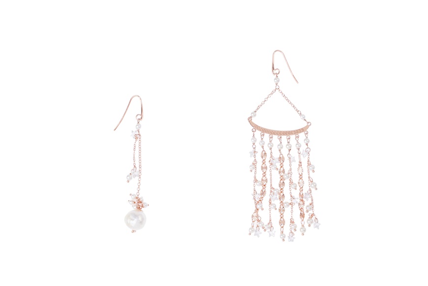 Pendant earrings silver 7-threads with pearls and zircons Selezione Zanolli