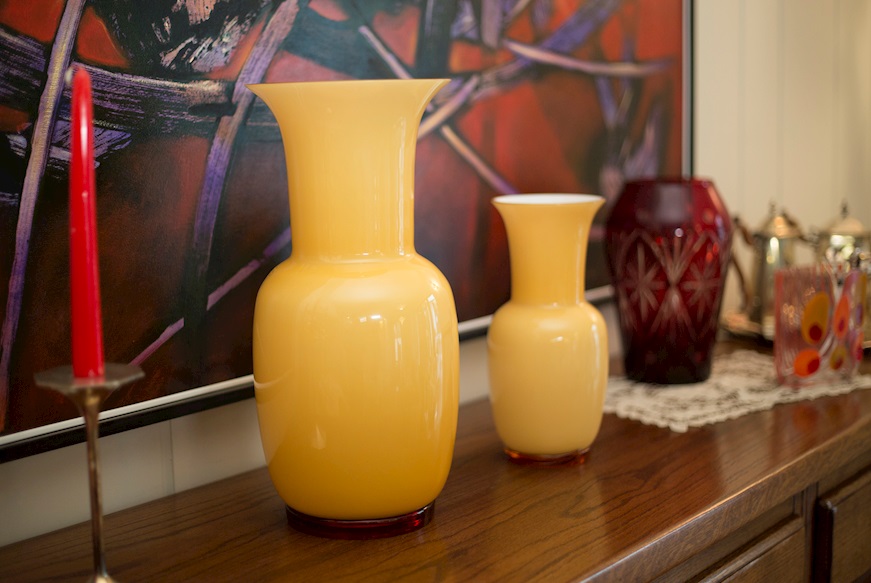 Vase Opalino Murano glass amber and milk white Venini