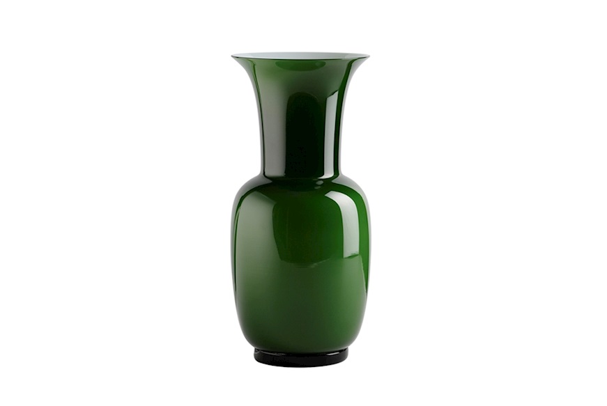 Vaso Opalino vetro di Murano verde mela e lattimo Venini