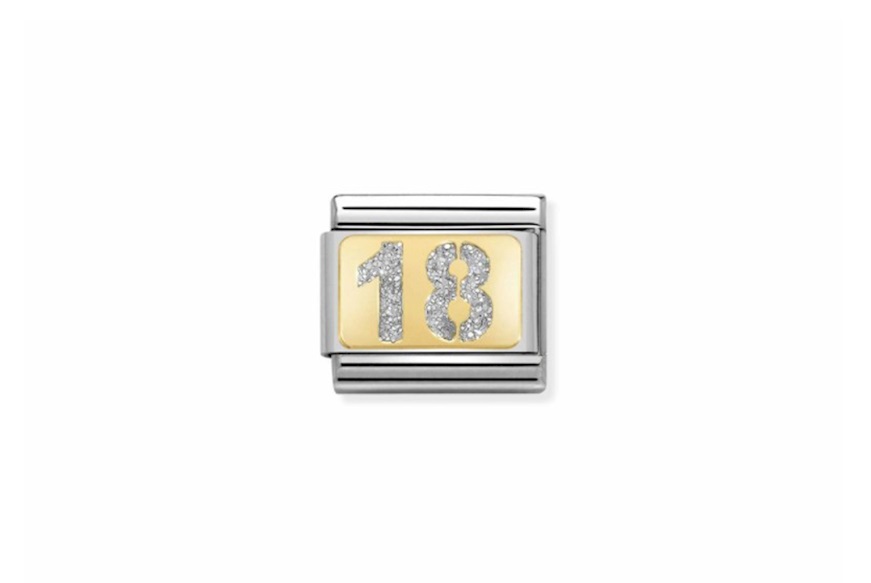 Numero 18 Composable acciaio e oro con smalto glitterato Nomination