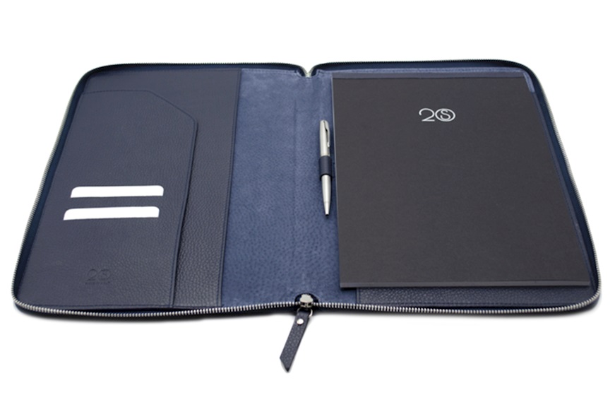 Document bag Zip Around leather blue navy Selezione Zanolli