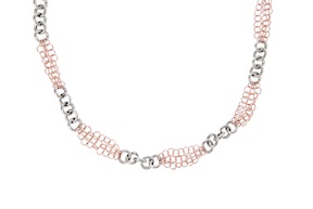 Collana argento con anelli lisci e diamantati rosè