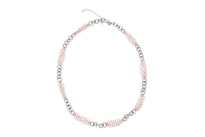 Collana argento con anelli lisci e diamantati rosè Selezione Zanolli
