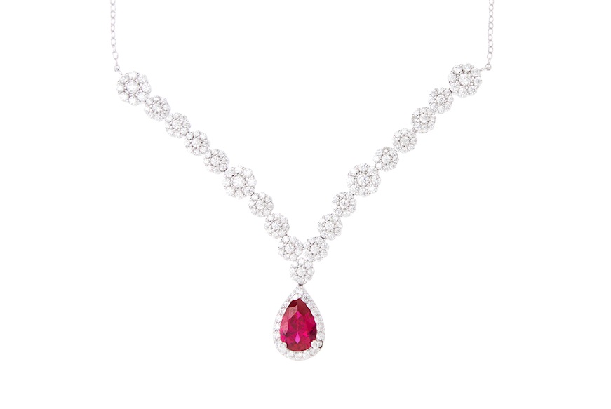 Necklace Luce silver with cubic zirconia and ruby zircon Sovrani