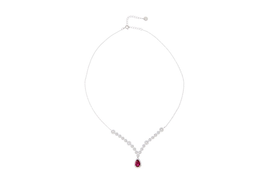 Necklace Luce silver with cubic zirconia and ruby zircon Sovrani