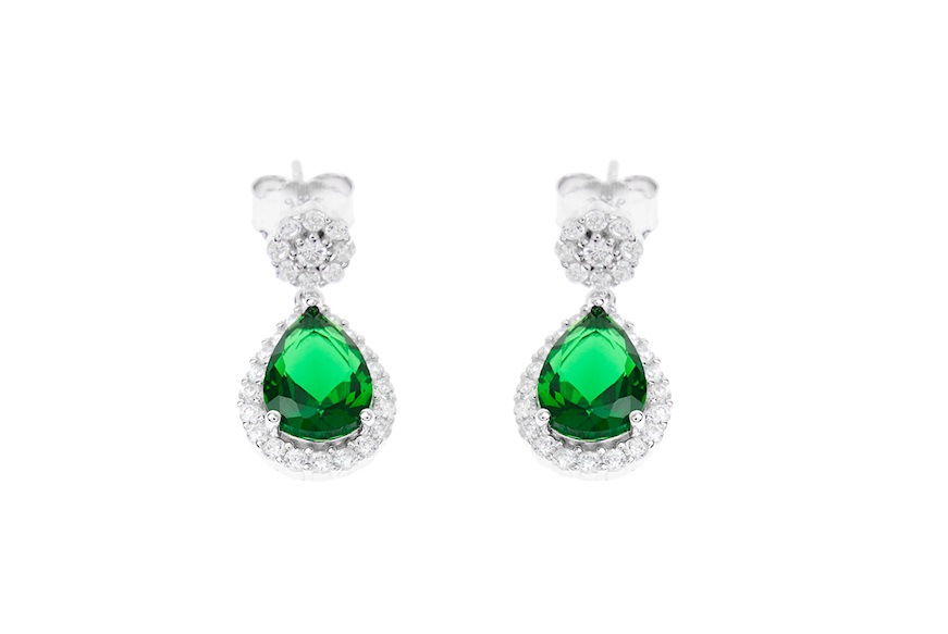 Earrings Luce silver with cubic zirconia and emerald zircon Sovrani