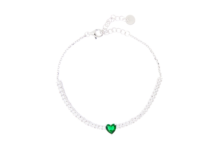 Bracciale Luce argento con cubic zirconia e zircone smeraldo  a cuore Sovrani