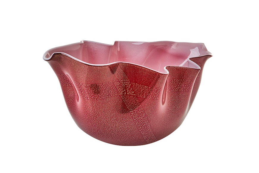 Venere Vase Fazzoletto Murano glass red and pink with gold leaf Venini