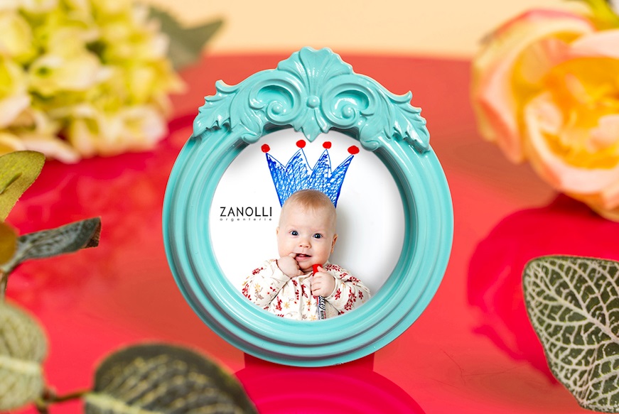 Mini Picture Frame round Aquamarine with sugared almonds Selezione Zanolli