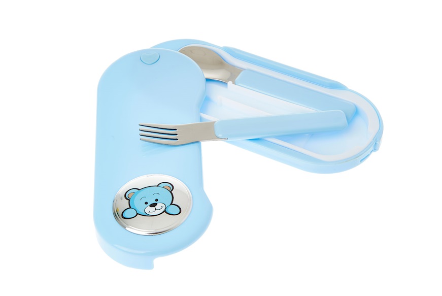 Baby cutlery set Teddy Bear blue Selezione Zanolli