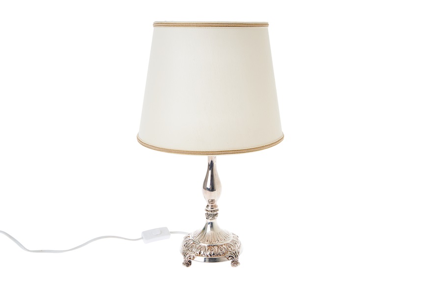 Lamp silver with worked stem and white lampshade Selezione Zanolli