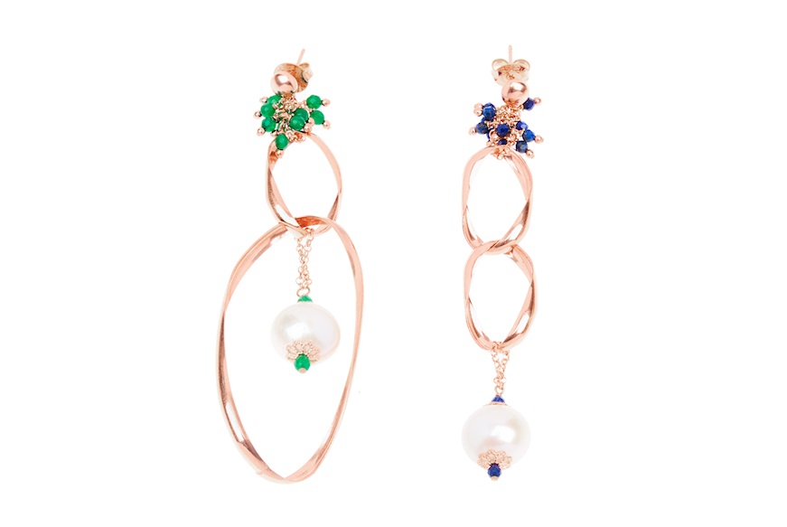 Earrings silver with green agate and lapis Luisa della Salda