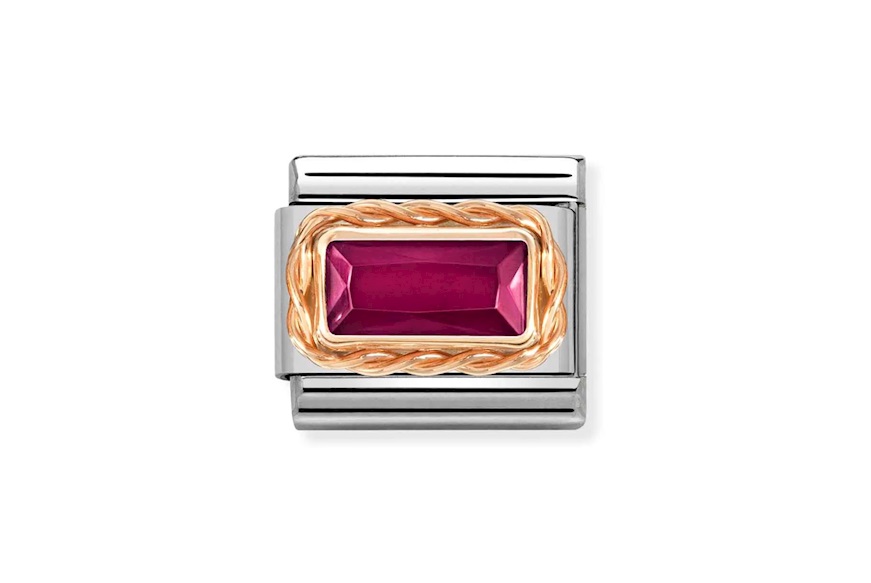 Baguette Rosso Composable acciaio e oro rosa Nomination