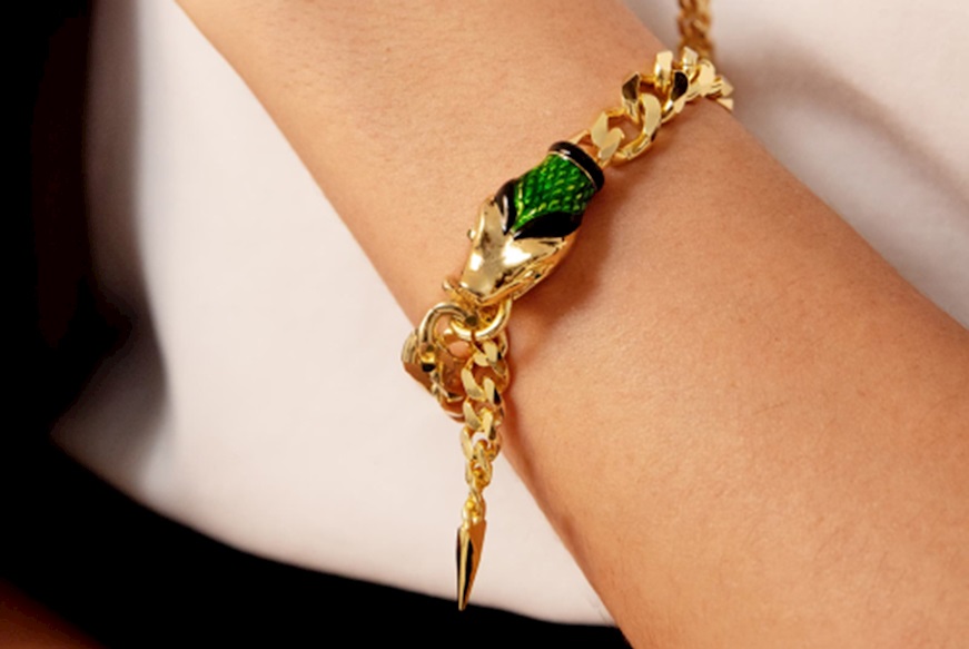 Bracelet Snake in gilded bronze with green and black enamel Unoaerre