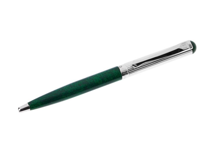 Penna a sfera Classica Lady argento con puntale e testina in lacca verde Settelaghi